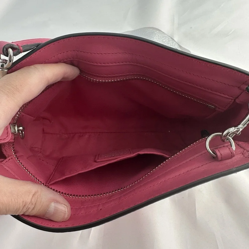 Pink Leather Mini Crossbody Wristlet Bag Turnlock Zip Purse Style 53032